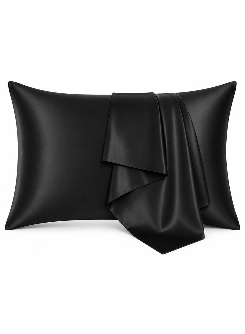 Satin pillowcase for hair and skin care – silky smooth surface helps reduce friction, tangling, and frizz while you sleep – black - Image 1