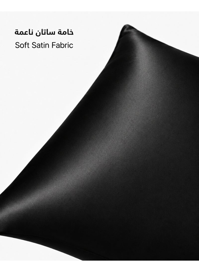 Satin pillowcase for hair and skin care – silky smooth surface helps reduce friction, tangling, and frizz while you sleep – black - Image 3