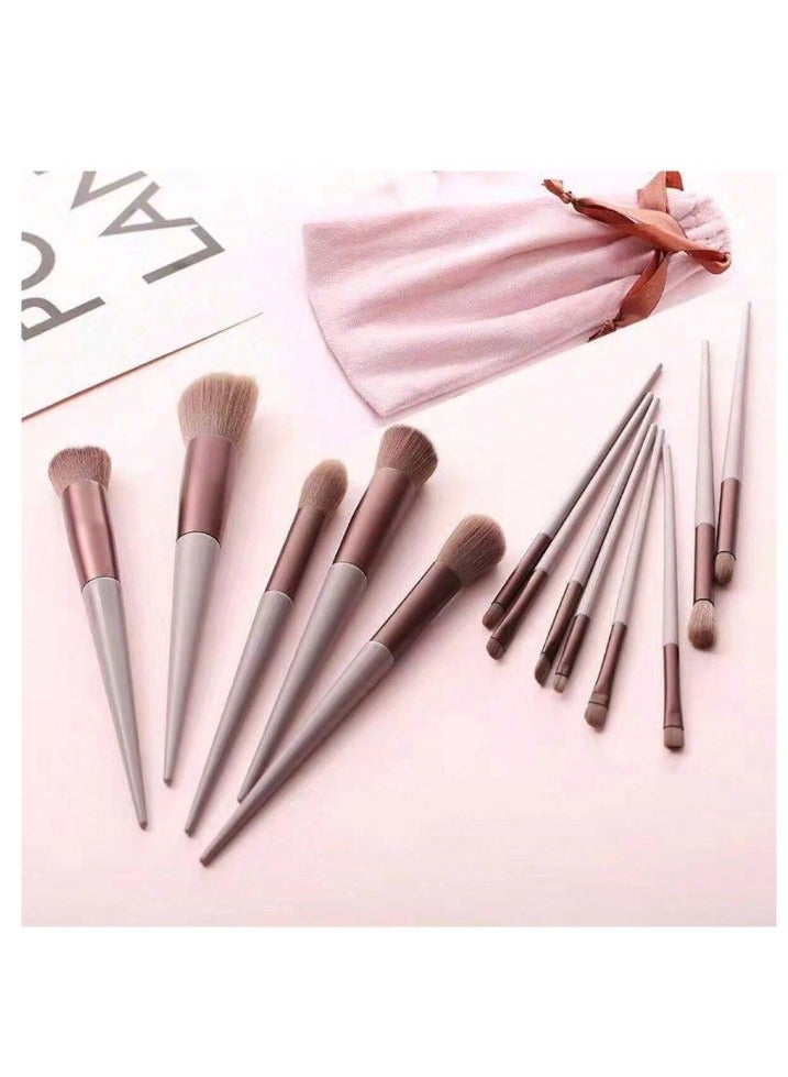 14pcs Makeup Brush Set, Including Coffee-Colored Powder Brush, Blush Brush, Contour Brush, Eye Shadow Brush, Sponge, Makeup Egg, Beginner Essential, Portable Storage Bag, Travel Makeup Tool - Image 2