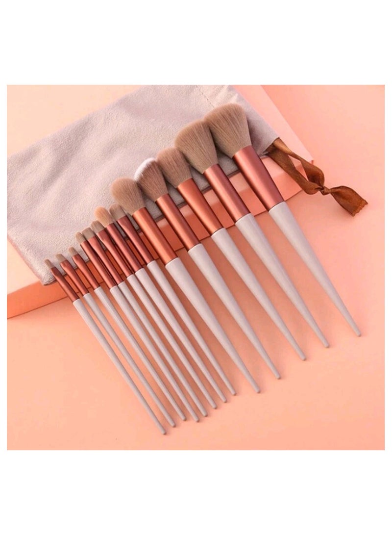 14pcs Makeup Brush Set, Including Coffee-Colored Powder Brush, Blush Brush, Contour Brush, Eye Shadow Brush, Sponge, Makeup Egg, Beginner Essential, Portable Storage Bag, Travel Makeup Tool - Image 5