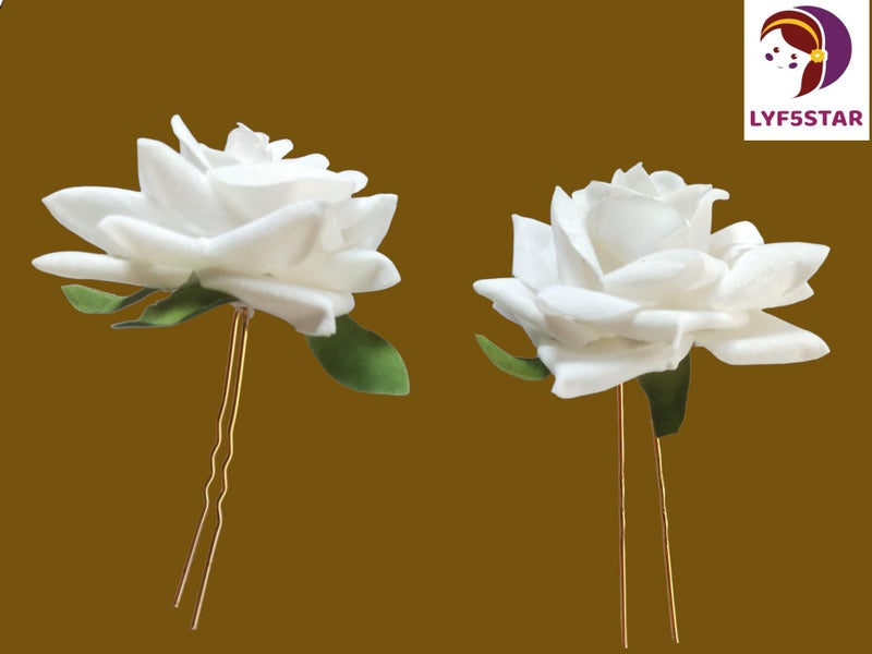 LYF5STAR Handmade Bride White Rose Floral Juda Pin For Women| Elegant Rose Wedding Hair Accessories |Traditional Indian Hair Accessories for Women & Girls|Pack Of 2 - Image 5