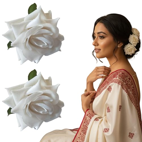 LYF5STAR Handmade Bride White Rose Floral Juda Pin For Women| Elegant Rose Wedding Hair Accessories |Traditional Indian Hair Accessories for Women & Girls|Pack Of 2 - Image 1