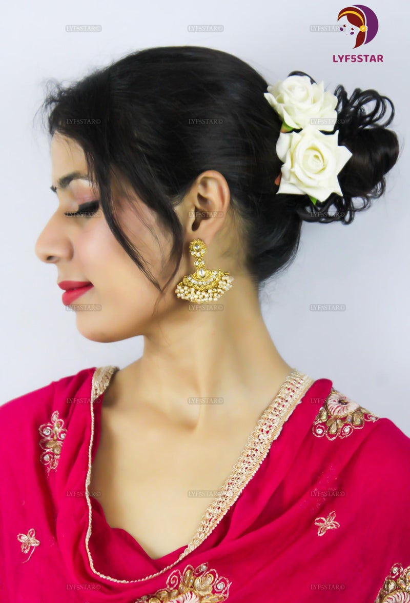 LYF5STAR Handmade Bride White Rose Floral Juda Pin For Women| Elegant Rose Wedding Hair Accessories |Traditional Indian Hair Accessories for Women & Girls|Pack Of 2 - Image 4