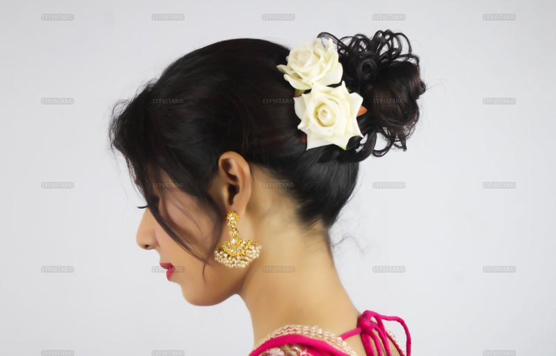 LYF5STAR Handmade Bride White Rose Floral Juda Pin For Women| Elegant Rose Wedding Hair Accessories |Traditional Indian Hair Accessories for Women & Girls|Pack Of 2 - Image 2