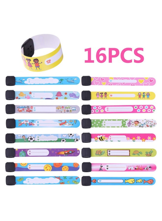 McDou 16Pcs Kids Safety ID Wristband,Waterproof Child ID Bracelets-Reusable&Adjustable-Lost Identification Bracelet Information Band for Boys and Girls Outdoor Activities - Image 2