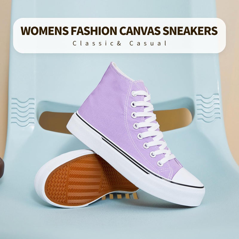 hash bubbie High Top Sneakers for Women Classic High Tops Canvas Shoes Lace up Women's Fashion Sneaker(Purple,US8W/US6M) - Image 4