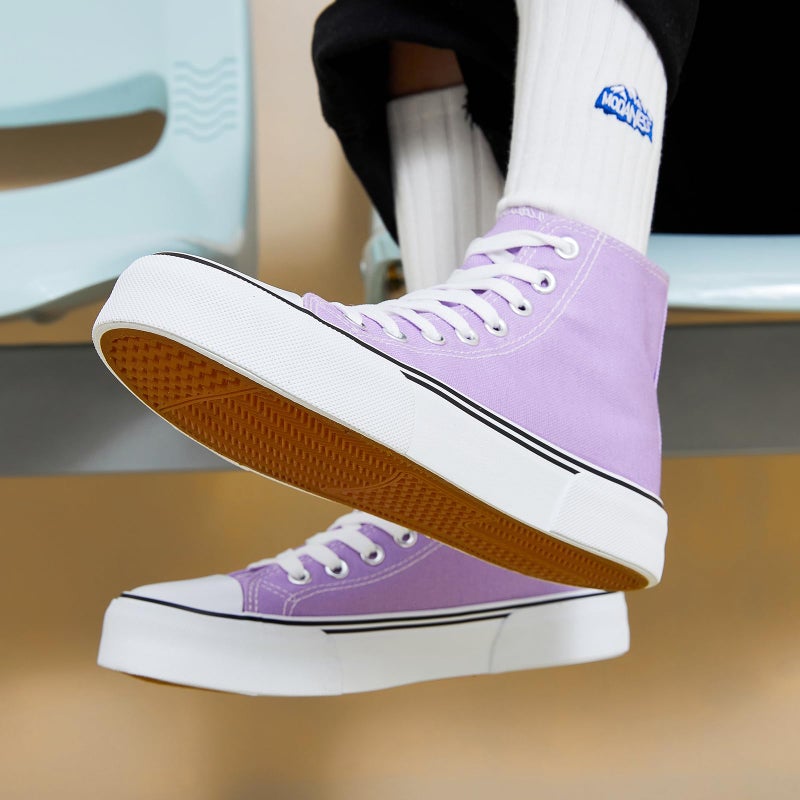 hash bubbie High Top Sneakers for Women Classic High Tops Canvas Shoes Lace up Women's Fashion Sneaker(Purple,US8W/US6M) - Image 3