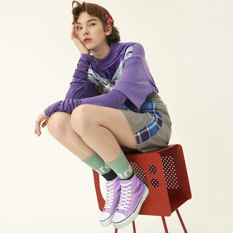hash bubbie High Top Sneakers for Women Classic High Tops Canvas Shoes Lace up Women's Fashion Sneaker(Purple,US8W/US6M) - Image 2