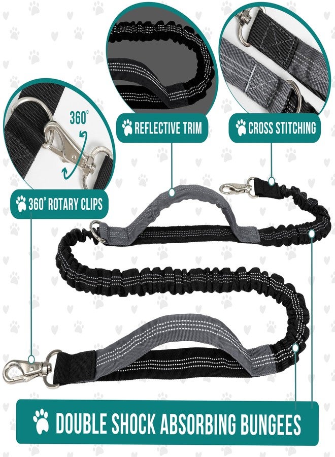 PetAmi Hands Free Dog Leash Belt Bag for Walking, Jogging - Double Zipper Pouch with Poop Bag Dispenser, Dual Padded Handles Reflective Bungee Leash, Single (Heather Grey) - Image 4