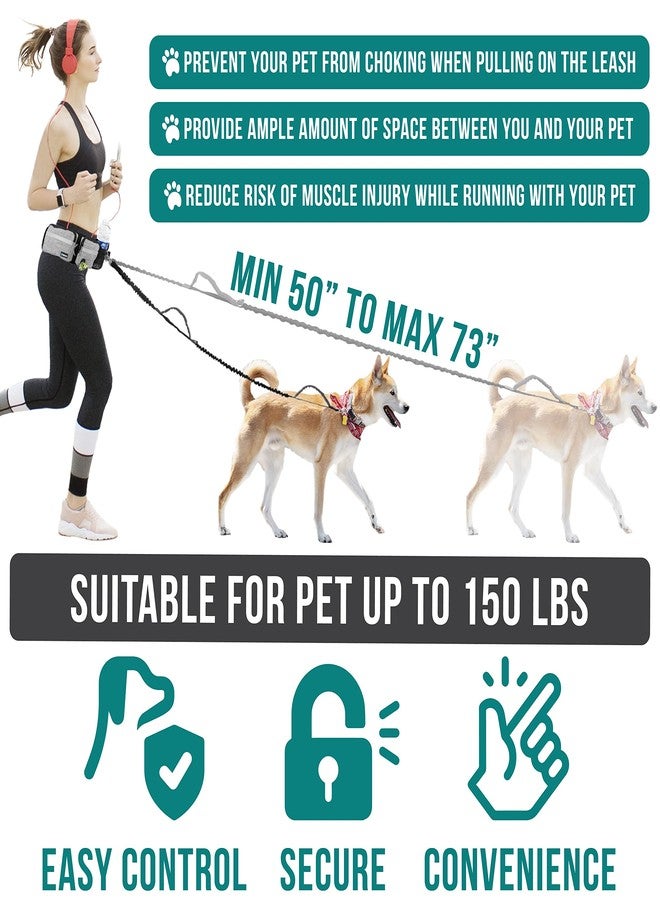 PetAmi Hands Free Dog Leash Belt Bag for Walking, Jogging - Double Zipper Pouch with Poop Bag Dispenser, Dual Padded Handles Reflective Bungee Leash, Single (Heather Grey) - Image 5