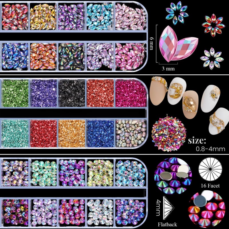 editTime 5 Boxes Gold & Silver Metal Nail 3D Punk Studs Star Moon Heart Triangle Square Rivet Gems Nail Art Jewels with a Curved Tweezers and a Nail Brush and a Wax Pen Picker (4-Multicolor) - Image 5