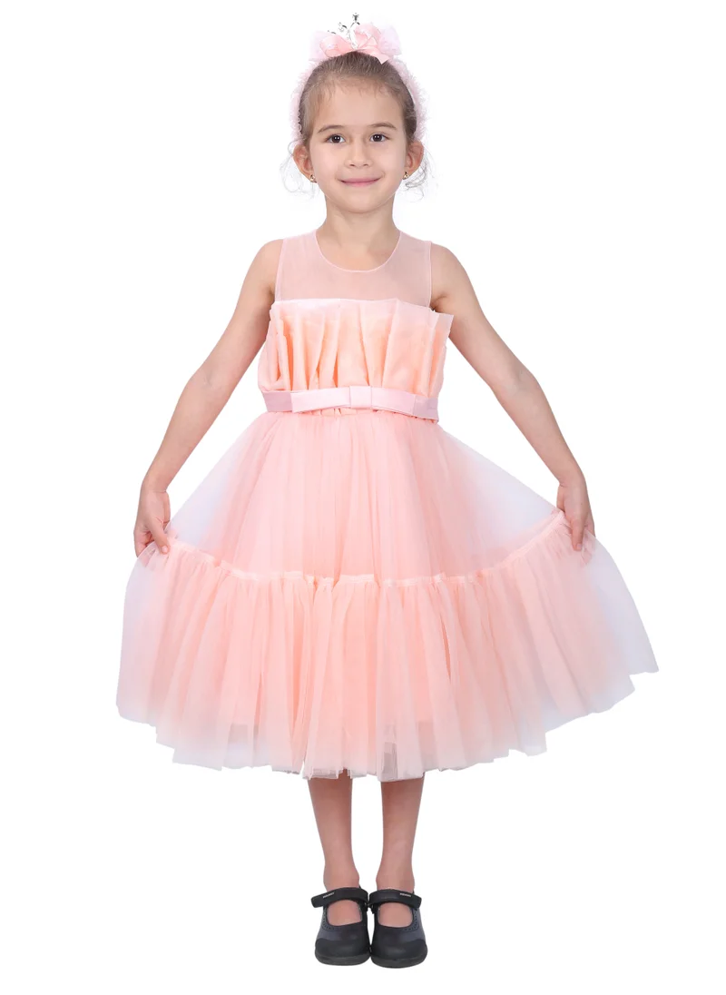 دىدانيالا Toddler Girls Bow Front Ruffle Hem Mesh Gown Dress Light Pink TI