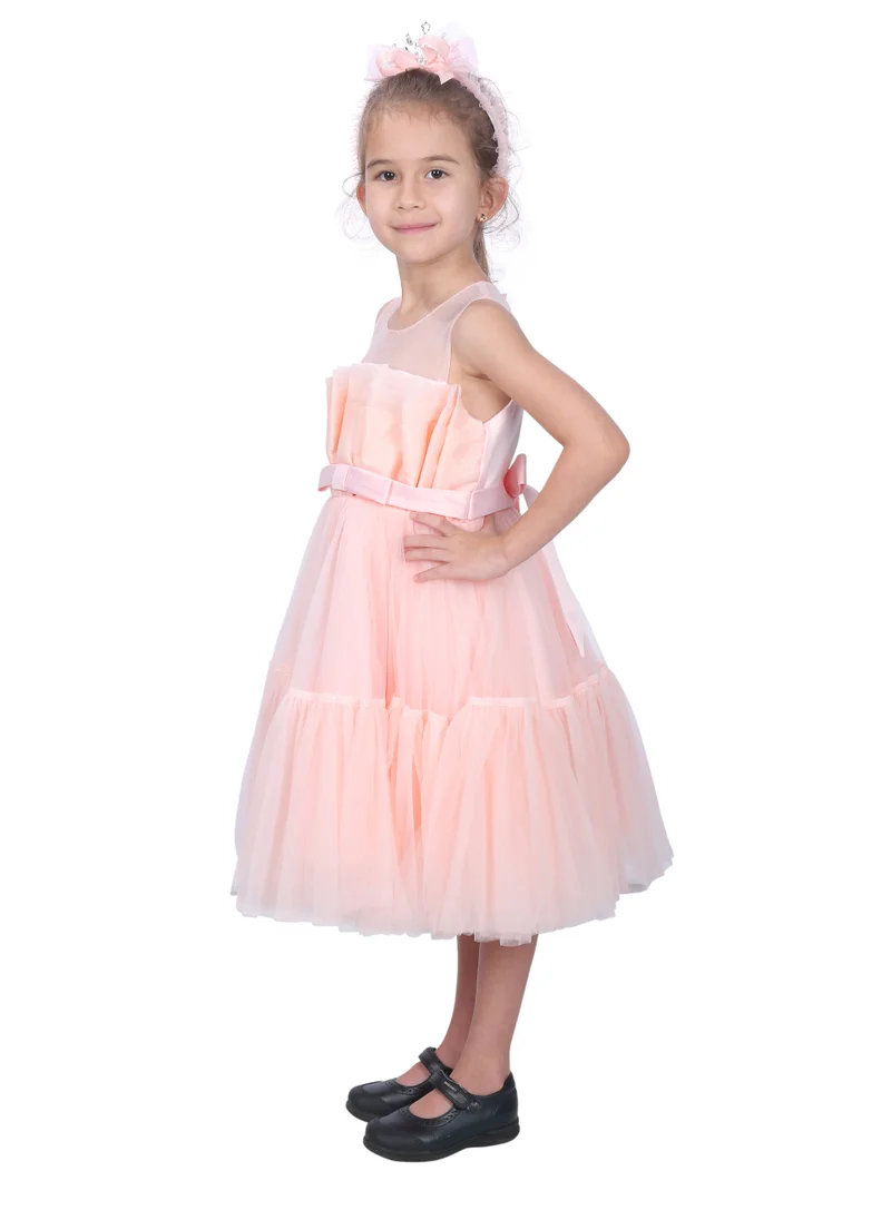 دىدانيالا Toddler Girls Bow Front Ruffle Hem Mesh Gown Dress Light Pink TI
