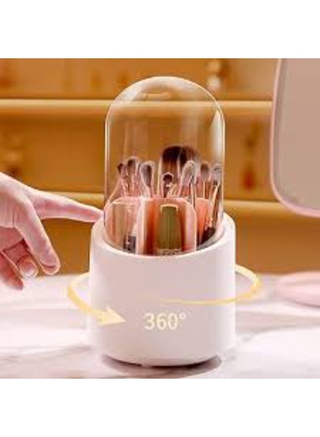Cosmetic Brush Organizer with Lid 360 Degree Rotating Makeup Holder Dustproof Storage Container for Brushes Perfect Display Case for Makeup and Beauty Products - Image 2