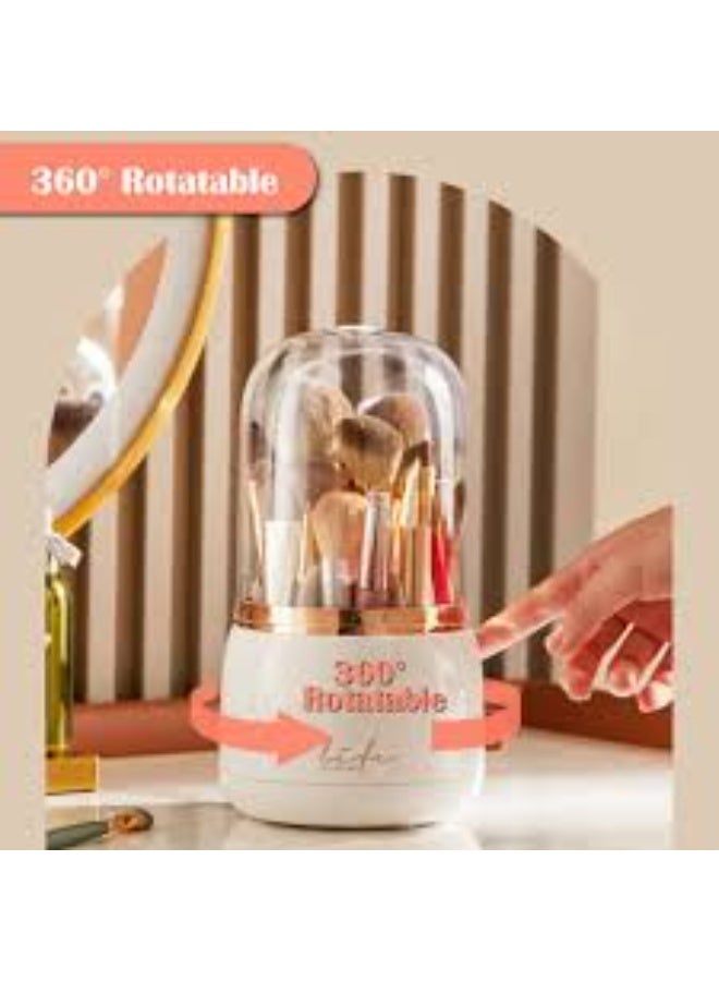 Cosmetic Brush Organizer with Lid 360 Degree Rotating Makeup Holder Dustproof Storage Container for Brushes Perfect Display Case for Makeup and Beauty Products - Image 4