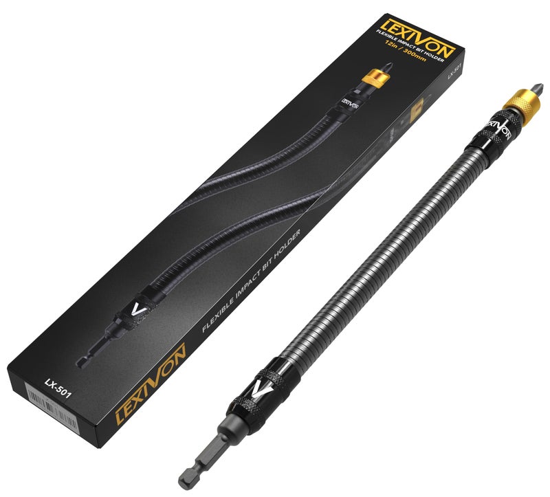 LEXIVON Drill Bit Holder, 12-Inch Flexible Extension, Quick-Release with 1/4-Inch Hex Shank | Rated for 3600 RPM, Guaranteed High Performance (LX-501) - Image 1