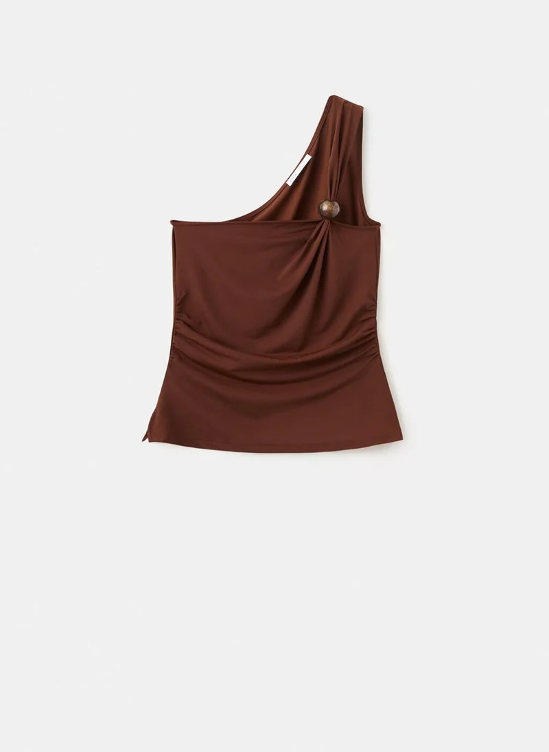 Mango 28-TERRACOTA Asymmetric Top With Bead Detail for Women | Best Price UAE