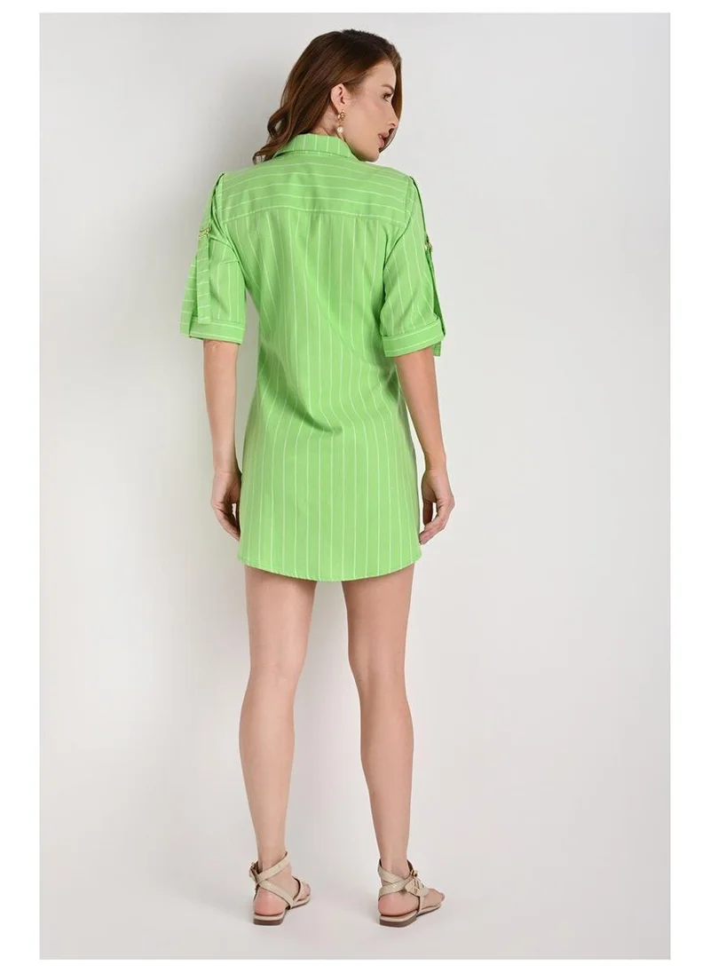 Carmen Steffens  Shirt Dress With Green Striped Cutouts for Women | Best Price UAE