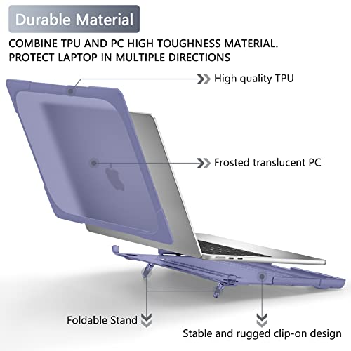 Batianda for M4 MacBook Air 13.6 inch Case 2025 2024 2022 Release Model A3240 A2681 M2 A3113 M3, Heavy Duty Shockproof Protective Hard Shell with Fold Kickstand & Keyboard Cover, Lavender Grey - Image 2