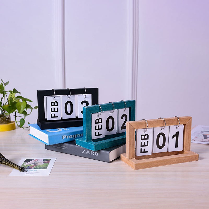 Ins Simple Wooden Calendar Page Flip Home Gift Ornaments Desktop Desk Calendar Perpetual Calendar Po Props Decorations - Image 3