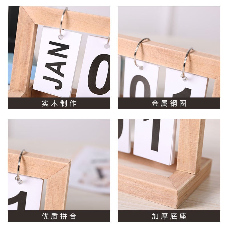 Ins Simple Wooden Calendar Page Flip Home Gift Ornaments Desktop Desk Calendar Perpetual Calendar Po Props Decorations - Image 5
