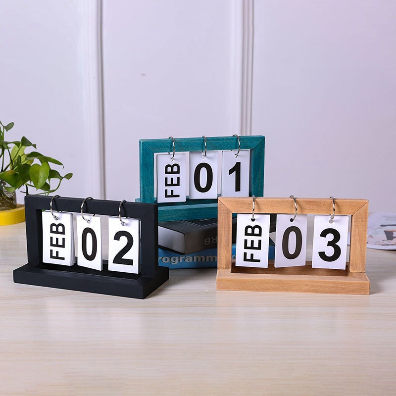 Ins Simple Wooden Calendar Page Flip Home Gift Ornaments Desktop Desk Calendar Perpetual Calendar Po Props Decorations - Image 2
