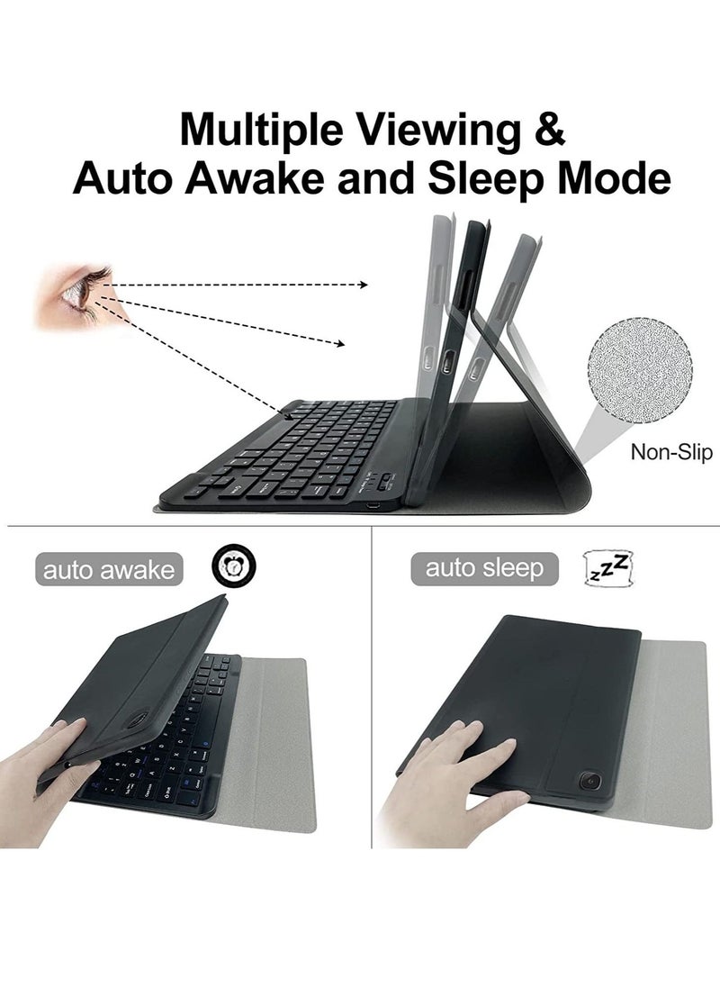 Keyboard Case for Samsung Galaxy Tab S6 Lite 10.4'' (SM-P610/P615/P613/P619,2020/2022),  Leather Folio Cover with Detachable Magnetically Bluetooth Keyboard with S-Pen Holder, Black
