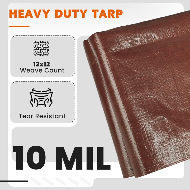 Keten Tarps Heavy Duty Waterproof 10x12Ft, 10 Mil Thick Multipurpose Poly Tarp Tear & Fade Resistant, UV Blocking, Outdoor Tarp with Reinforced Grommets for Roof, Camping, Patio, Pool (Brown/Silver) - Image 3