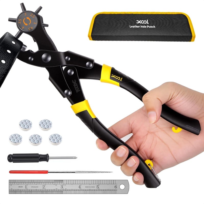 XOOL Upgraded Long Handle Leather Hole Punch Set, Punch Pliers with Effort-Saving Design, Ideal for Belts, Shoes, Saddles & DIY Leather Work - Image 1