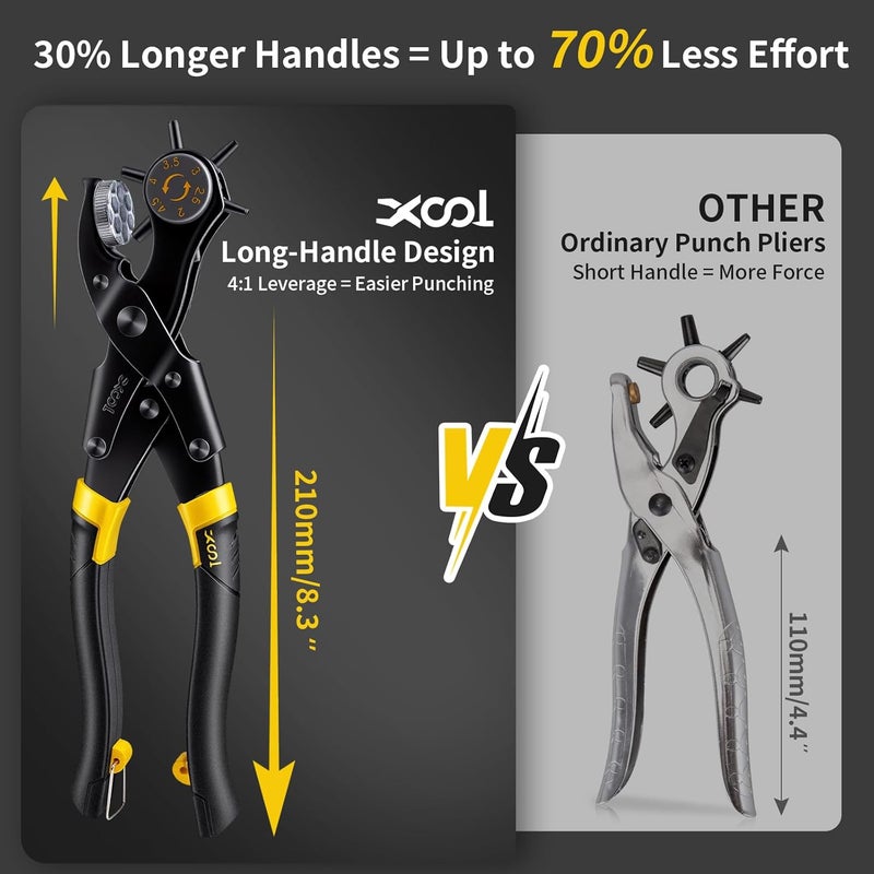XOOL Upgraded Long Handle Leather Hole Punch Set, Punch Pliers with Effort-Saving Design, Ideal for Belts, Shoes, Saddles & DIY Leather Work - Image 4