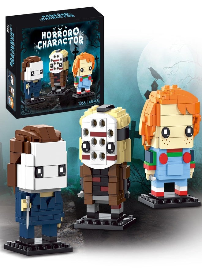 ENJBRICK Horror Movie Brick Action Figures Building Set, Scary Buildable Characters Collection, Spooky Halloween Desk Decor & Collectibles for Teens 483 Pcs - Image 1