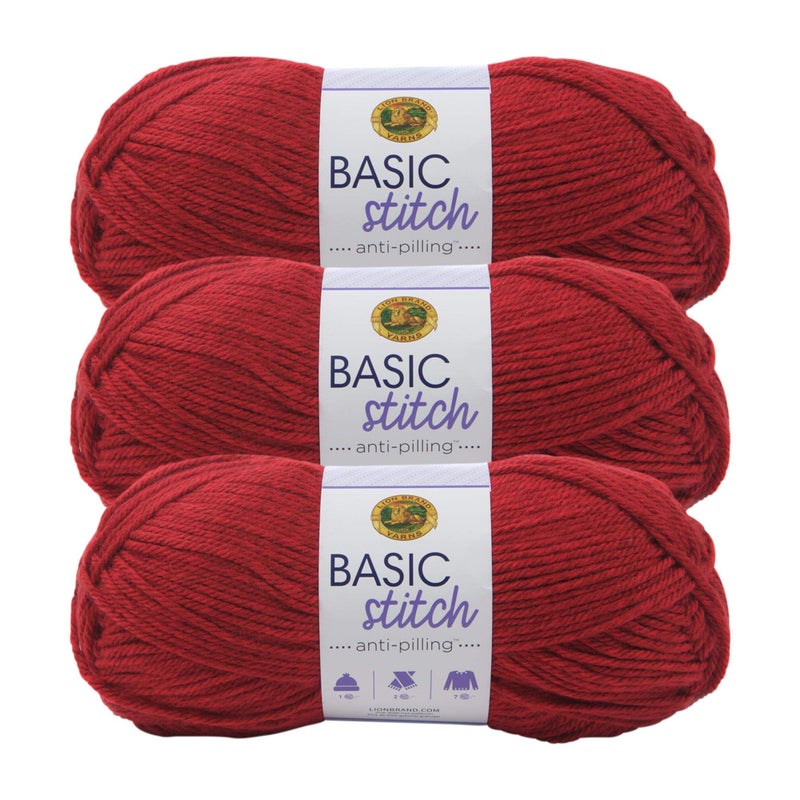 Lion Brand Yarn Basic Stitch AntiPilling Knitting Yarn Yarn for Crocheting 3Pack Red Heather