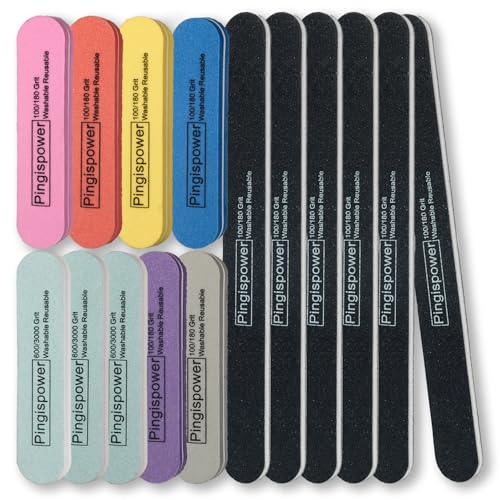 Pingispower Nail Files and Buffers 15 Pack Professional Reusable Nail File and Buffer Block for NaturalAcrylic Nails 100180 6003000 Grit Double Sided Nail Care Kit for Women Men Home Salon - Image 1