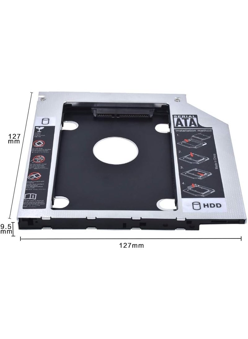 keendex - Keendex Kx1878 Second HDD Caddy 9.5mm SATA 2.5 Laptop HDD & SSD Hard Disk Drive ET-GDJ95 Silver & Black - Image 1
