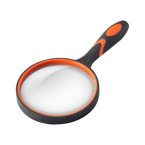 oddpod™ 8X Handheld Magnifying Glass with X-Large 100mm Lens & Non-Slip Soft Rubber Handle for Book Newspaper Reading, Insect and Hobby Observation, Classroom Science (Orange) - Image 1