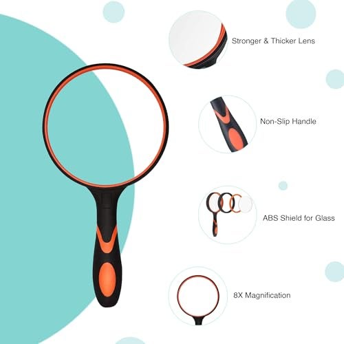 oddpod™ 8X Handheld Magnifying Glass with X-Large 100mm Lens & Non-Slip Soft Rubber Handle for Book Newspaper Reading, Insect and Hobby Observation, Classroom Science (Orange) - Image 4