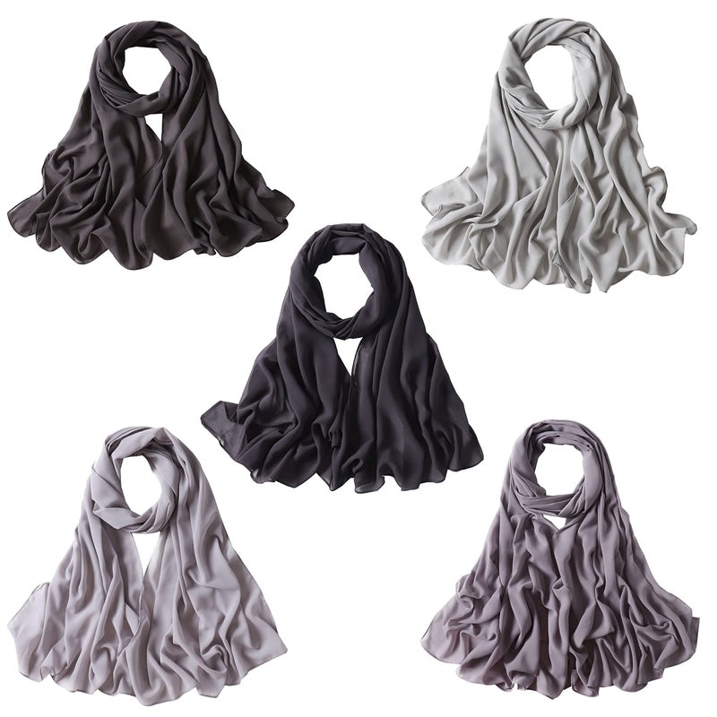 NOOR Chiffon Hijab Set for Women - Pack of 5 Lightweight Non-Slip Scarves, Premium Breathable Fabric, Elegant Draping for Everyday Wear, Versatile Styling, Gift-Ready Packaging (Mix Colors 7) - Image 1