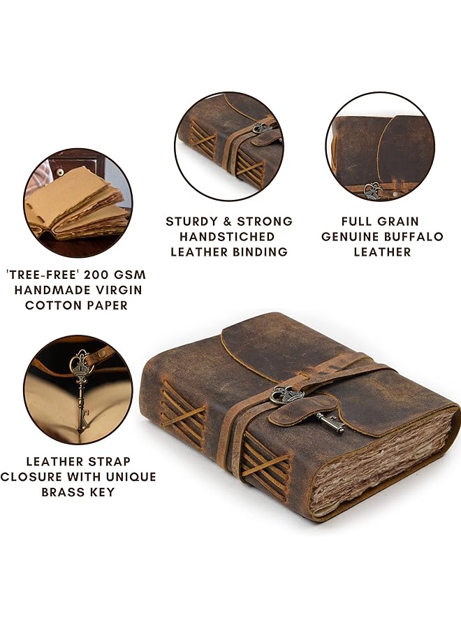 erorex Journal Vintage Bound Journal For Women Men Handmade Vintage Deckle Edge Paper Vintage Key Closure Book Of Shadows Sketchbook 6 Inches  - Image 3