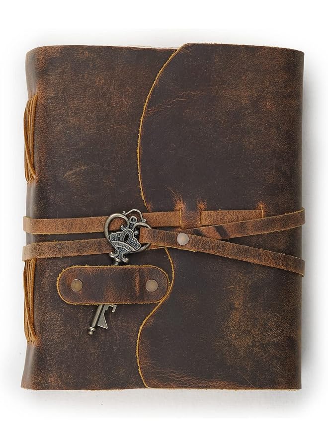 erorex Journal Vintage Bound Journal For Women Men Handmade Vintage Deckle Edge Paper Vintage Key Closure Book Of Shadows Sketchbook 6 Inches  - Image 2