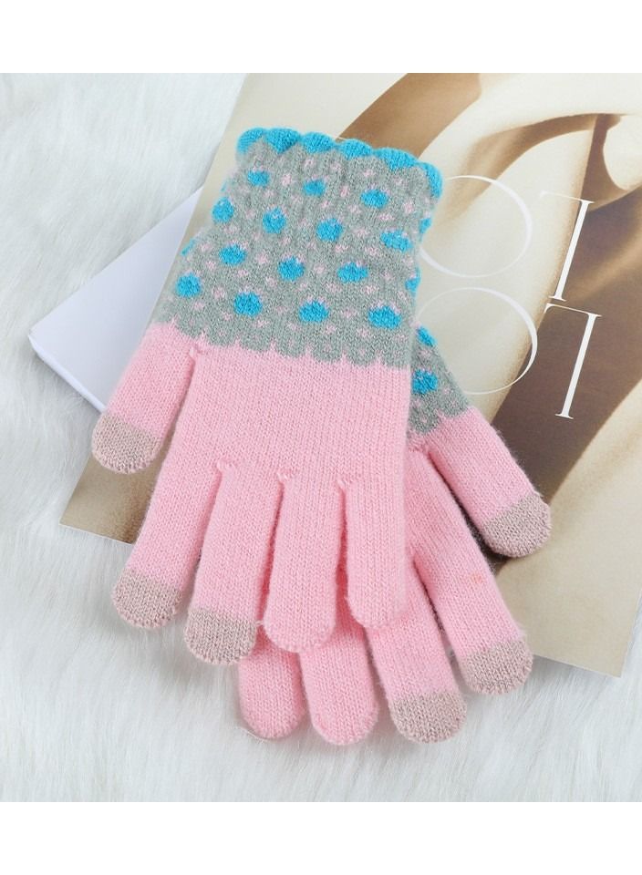 Golovejoy Women's Warm Winter Plush Thick Windproof Cartoon Cute Student Wool Gloves