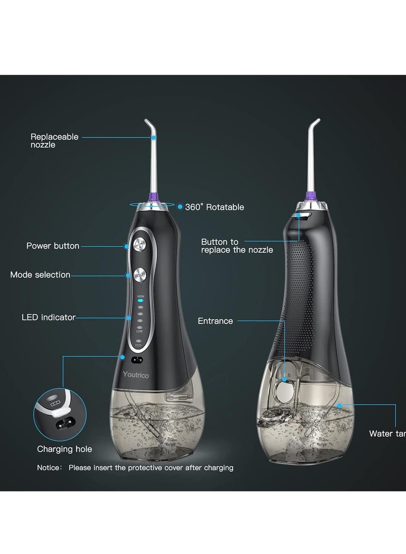 SPECTON Cordless Oral Irrigator Portable Rechargeable Dental Flossers with 5 Modes & 6 Tips with 300ml Water Tank for Home and Travel (Black) - Image 5