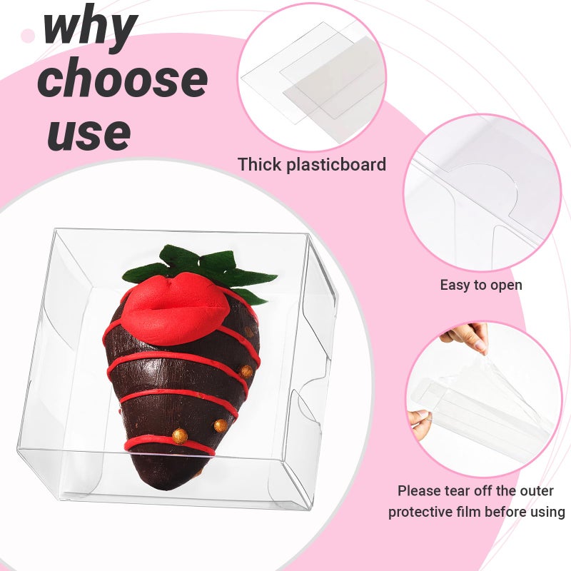 JCXGRVC 50 Pcs 4.5"x2.2"x2" Clear Chocolate Covered Strawberries Boxes for 2 Mini Cinnamon Roll Boxes for 4 Macaron Boxes for 4 Small Bakery Treat Box for Wedding Birthday Valentine Christmas Party - Image 3