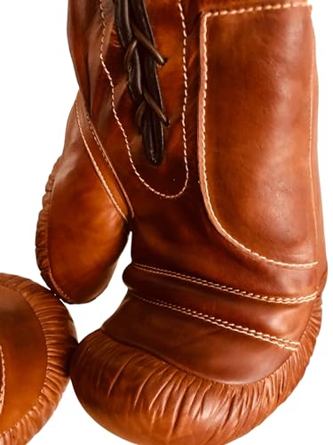 Geoffrey TAN Leather Vintage Boxing Gloves with Leather Laces | 12oz | Retro (Tan), Large - Image 2