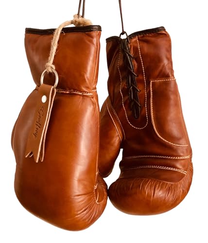 Geoffrey TAN Leather Vintage Boxing Gloves with Leather Laces | 12oz | Retro (Tan), Large - Image 1
