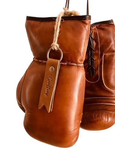 Geoffrey TAN Leather Vintage Boxing Gloves with Leather Laces | 12oz | Retro (Tan), Large - Image 3
