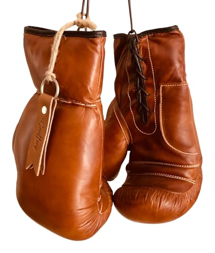 Geoffrey TAN Leather Vintage Boxing Gloves with Leather Laces | 12oz | Retro (Tan), Large - Image 4