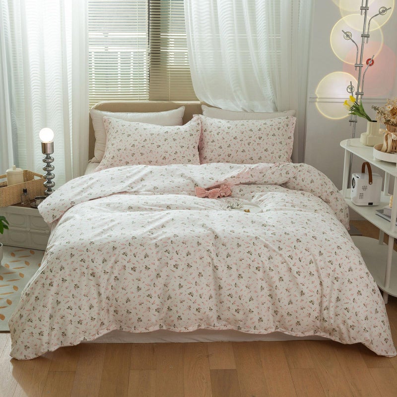 LifeTB Vintage Floral Comforter Set Full Size Garden Style Pink Floral Bedding Set Aesthetic Cottagecore Flowers Botanical Comforter Set with 2 Pillowcases Fluffy Lightweight Bedding Set for All Seasons - Image 1