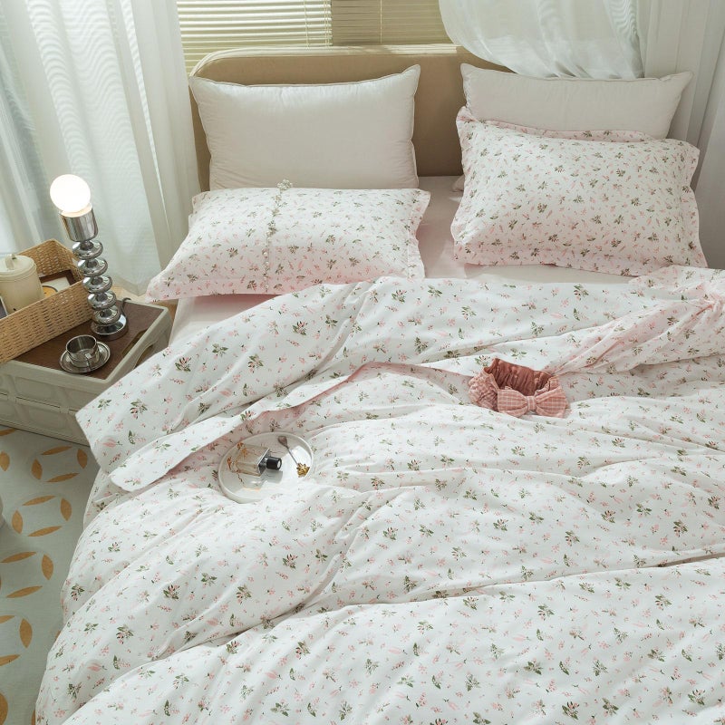 LifeTB Vintage Floral Comforter Set Full Size Garden Style Pink Floral Bedding Set Aesthetic Cottagecore Flowers Botanical Comforter Set with 2 Pillowcases Fluffy Lightweight Bedding Set for All Seasons - Image 2