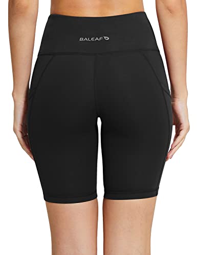 baleaf Shorts for Women Biker Workout Yoga Gym Spandex Running Volleyball Tummy Control Compression with Pockets 8" Black S - Image 3