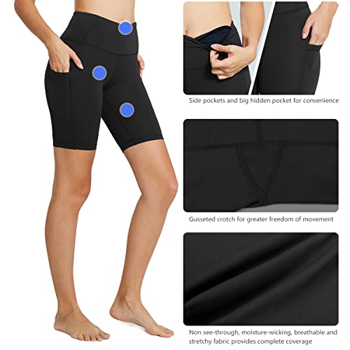baleaf Shorts for Women Biker Workout Yoga Gym Spandex Running Volleyball Tummy Control Compression with Pockets 8" Black S - Image 4